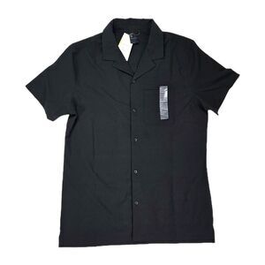 All In Motion Men M Black Button Up Shirt Stretch Moisture Wicking NWT